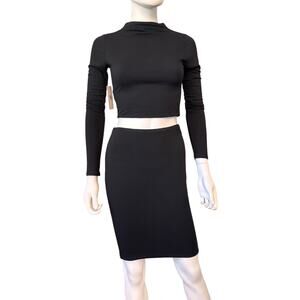 NEW NAKED WARDROBE Black Crop Top & Mini Skirt 2-Piece Set Size M/L
